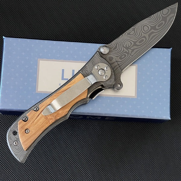 Liome Damascus Grip Tactical Folder Outdoor Camping Military Knife EDC Tool