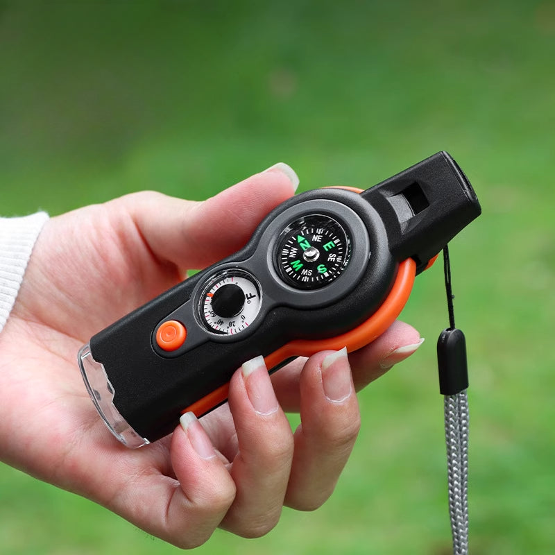 Outdoor MultiWhistle 7in1 Survival LED Compass Thermometer