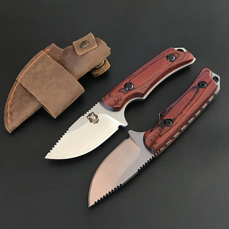 Liome Wood Grip Fixed Blade Knife Camping Tactical Hunting Pocket EDC Tool