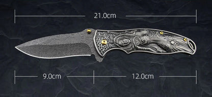 War Goddess Pattern Handle Folding Knife Outdoor Hunting Pocket EDC Tool