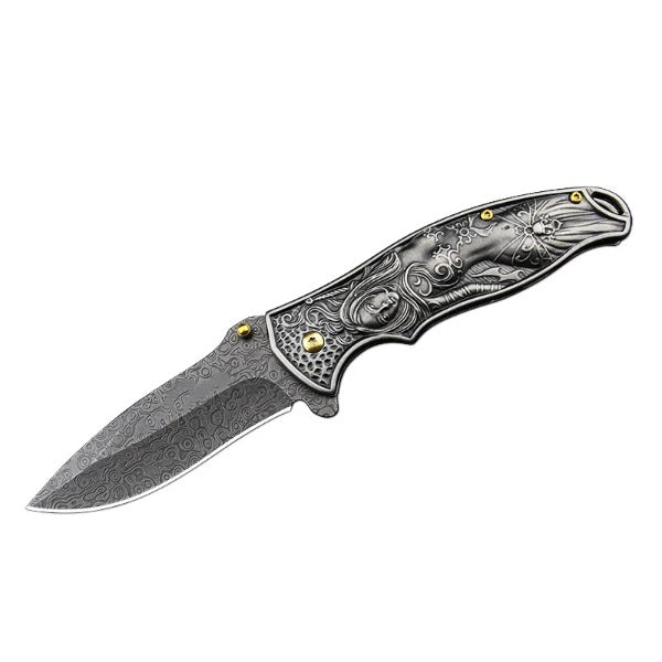 War Goddess Pattern Handle Folding Knife Outdoor Hunting Pocket EDC Tool