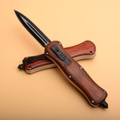 Wood Grip Tactical Blade Emergency Breaker EDC Camping Knife