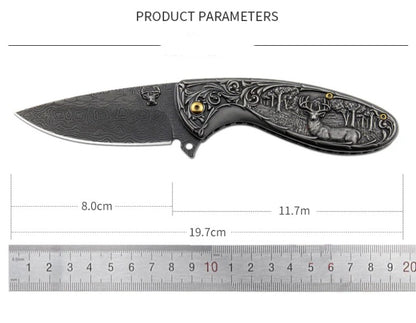 Coltello pieghevole con manico a forma di cervo, strumento tascabile per caccia all'aperto EDC