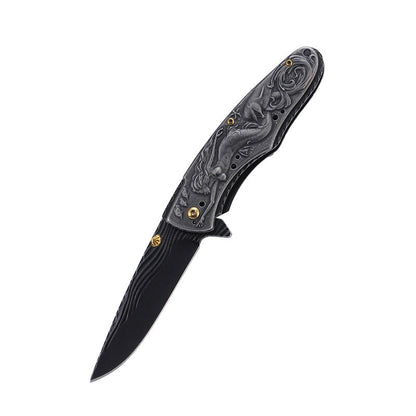 Mermaid Pattern Handle Folding Knife Outdoor Camping Hunting Pocket EDC Tool