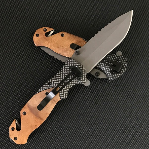 Liome Wood Grip X50 Folding Blade Outdoor Tactical Survival Knife EDC Tool