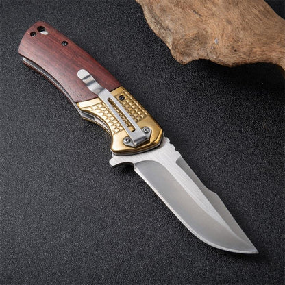 Wooden Handle Folding Knife Outdoor Camping Survival