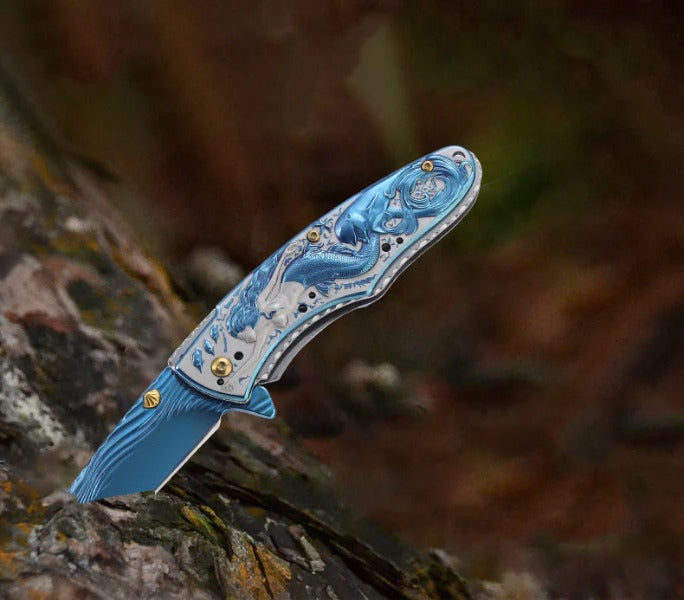 Mermaid Pattern Handle Folding Knife Outdoor Camping Hunting Pocket EDC Tool