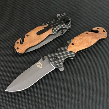 Liome Wood Grip X50 Folding Blade Outdoor Tactical Survival Knife EDC Tool