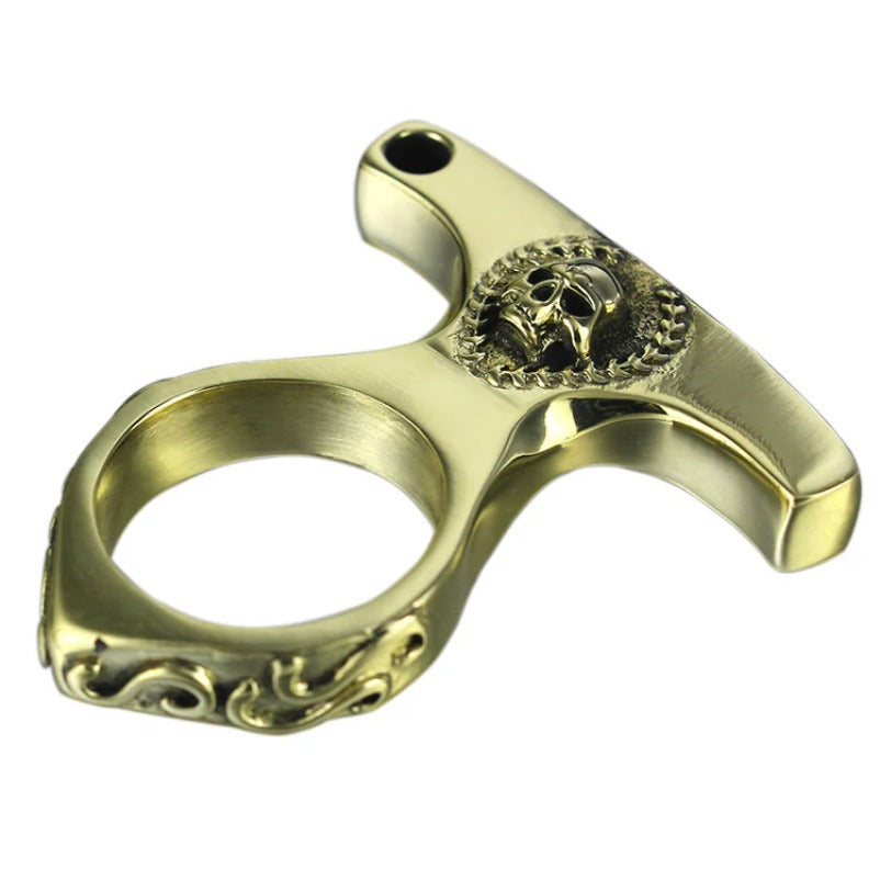 Solid Vintage Skull Brass Knuckle Duster - Defense EDC Tool