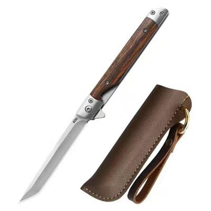 Wood Handle Folding Knife Camping Damascus