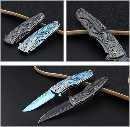 Mermaid Pattern Handle Folding Knife Outdoor Camping Hunting Pocket EDC Tool