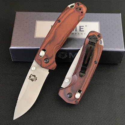 Liome Wood Grip Tactical Folder Stonewash Blade Outdoor Survival Knife