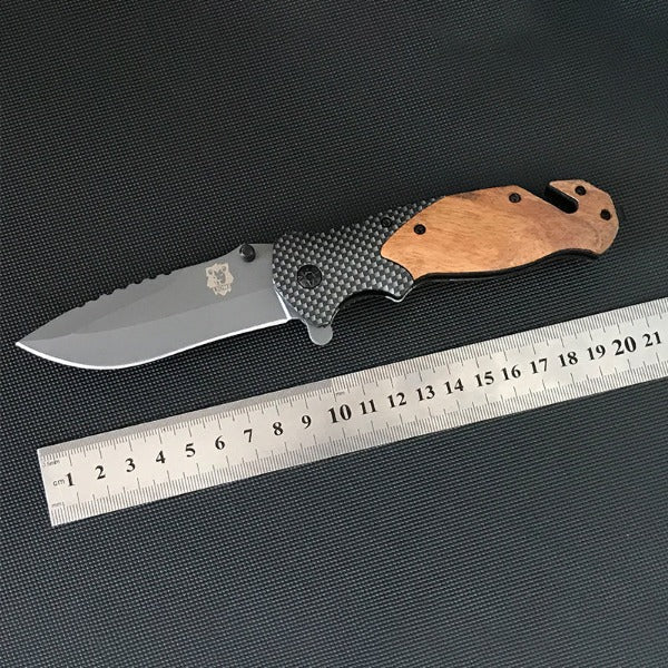 Liome Wood Grip X50 Folding Blade Outdoor Tactical Survival Knife EDC Tool