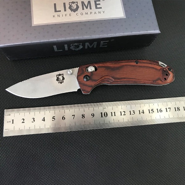 Liome Wood Grip Tactical Folder Stonewash Blade Outdoor Survival Knife