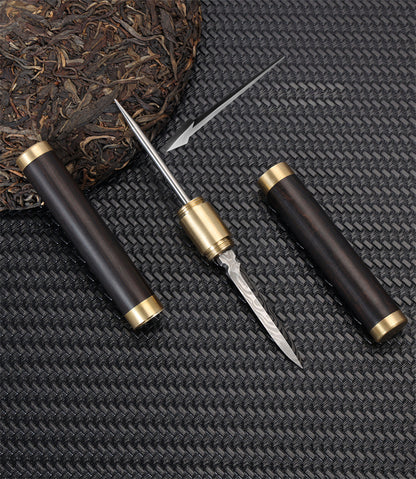 Handcrafted Ebony Tea & Defense Multi Knife-Tool with Brass Fittings