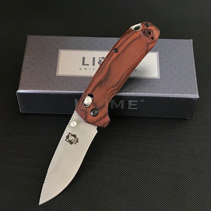 Liome Wood Grip Tactical Folder Stonewash Blade Outdoor Survival Knife