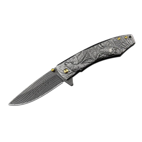 Wolf Pattern Handle Folding Knife Outdoor Camping Hunting Pocket EDC Tool