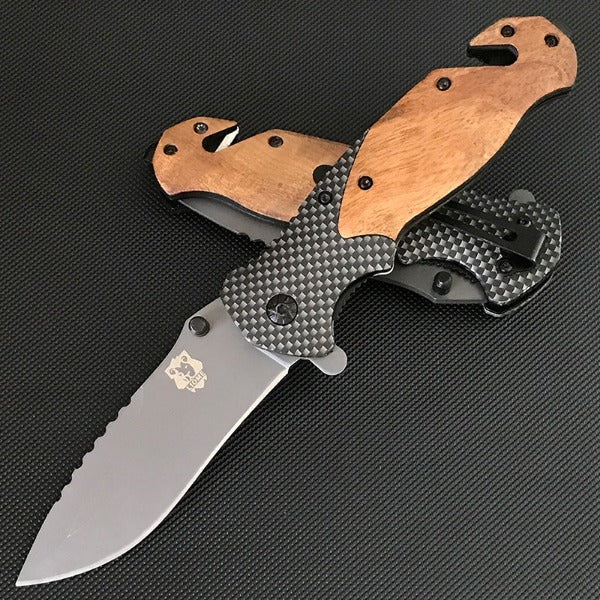 Liome Wood Grip X50 Folding Blade Outdoor Tactical Survival Knife EDC Tool