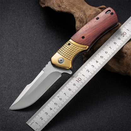 Wooden Handle Folding Knife Outdoor Camping Survival