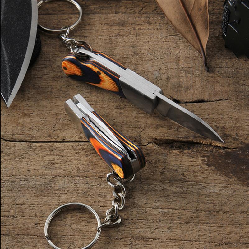 Mini Wooden Handle Folding Knife Keychain