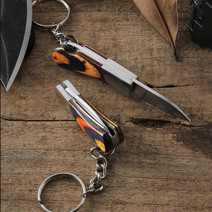 Mini Wooden Handle Folding Knife Keychain