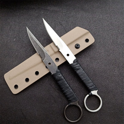 Silent Striker High-Hardness Outdoor Knife Ring Blade with K-Sheath