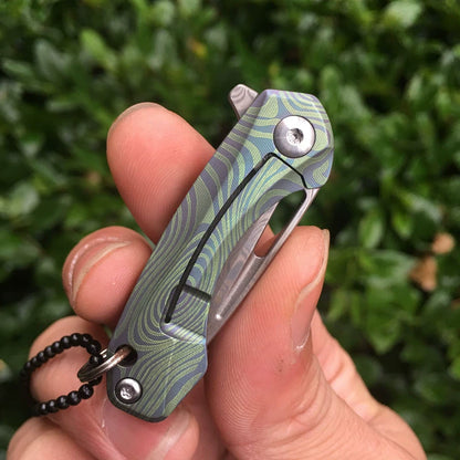 Titan Damascus Mini-Blade Knife EDC Quick-Deploy Keychain