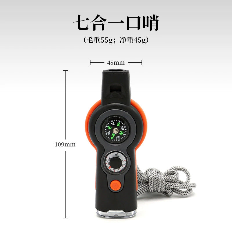 Outdoor MultiWhistle 7in1 Survival LED Compass Thermometer