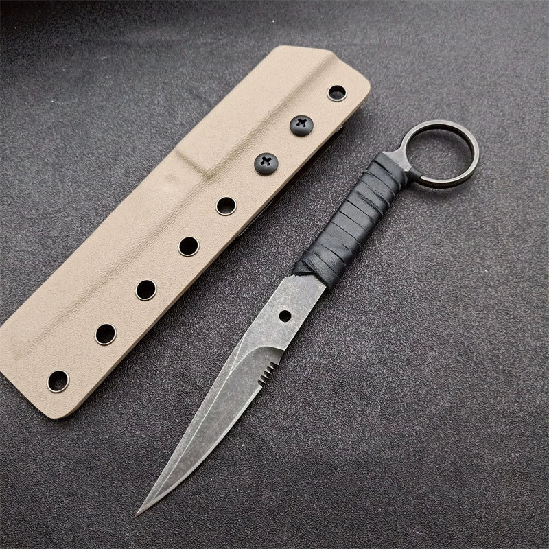 Silent Striker High-Hardness Outdoor Knife Ring Blade with K-Sheath