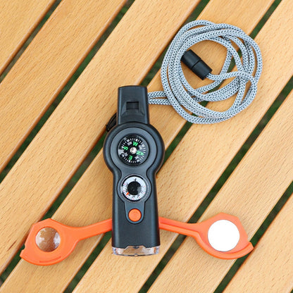 Outdoor MultiWhistle 7in1 Survival LED Compass Thermometer