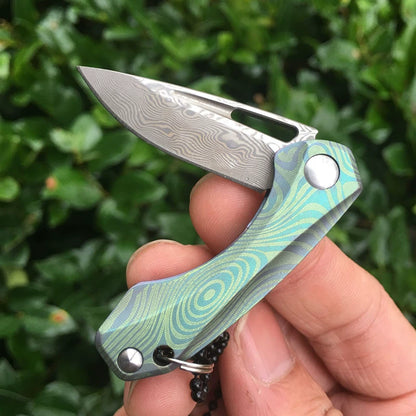 Titan Damascus Mini-Blade Knife EDC Quick-Deploy Keychain