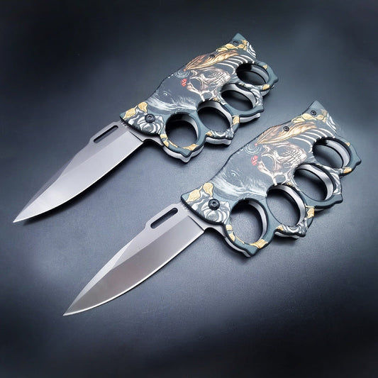 3D Ghost Head Knuckle Duster Folding Knife