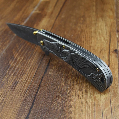 Sheep Eagle Horse Pattern Handle Folding Knife Outdoor Hunting Pocket EDC Tool