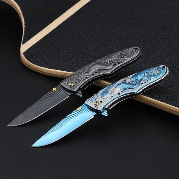 Mermaid Pattern Handle Folding Knife Outdoor Camping Hunting Pocket EDC Tool