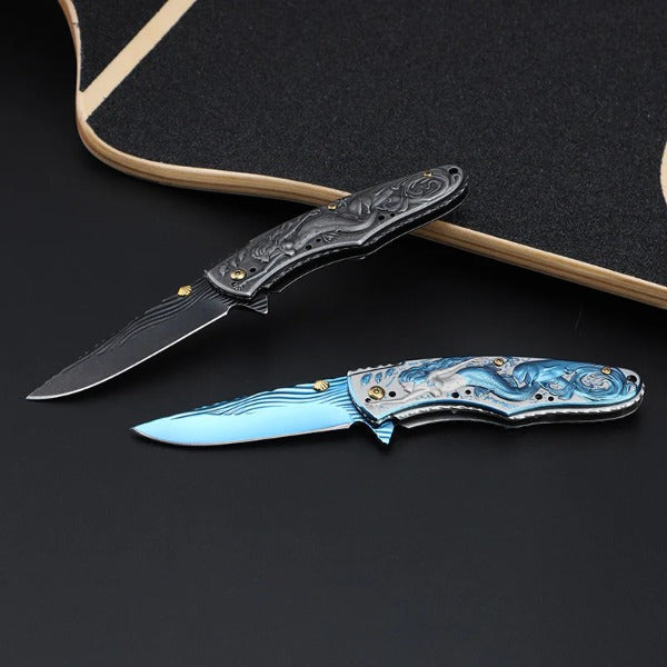 Mermaid Pattern Handle Folding Knife Outdoor Camping Hunting Pocket EDC Tool