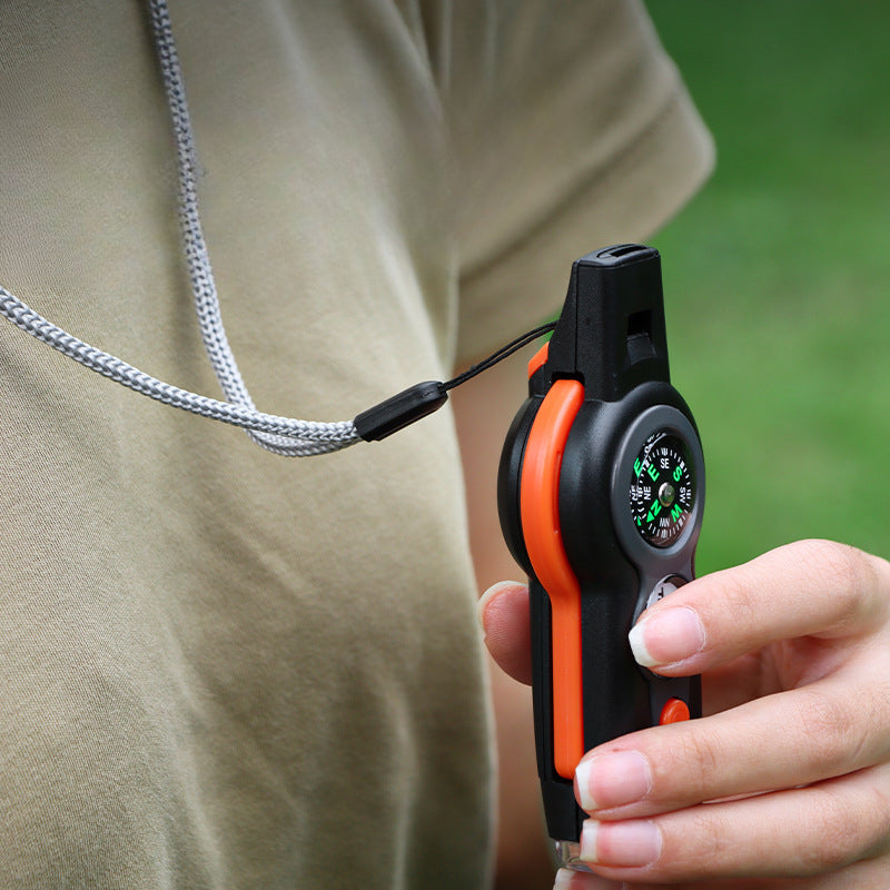 Outdoor MultiWhistle 7in1 Survival LED Compass Thermometer