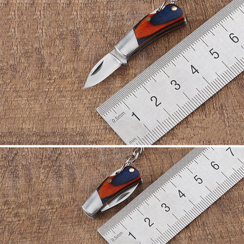 Mini Wooden Handle Folding Knife Keychain