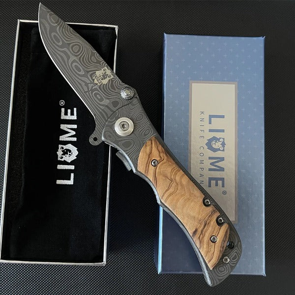 Liome Damascus Grip Tactical Folder Outdoor Camping Military Knife EDC Tool