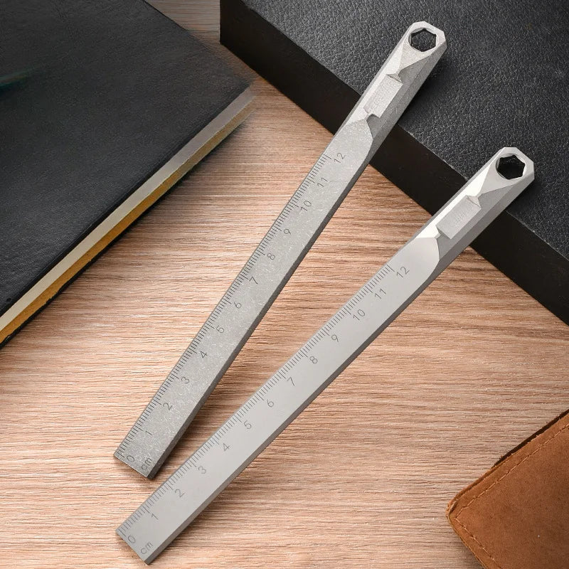 Titanium Alloy Straight Ruler EDC Self-defense Tool Waist Hangable Crowbar