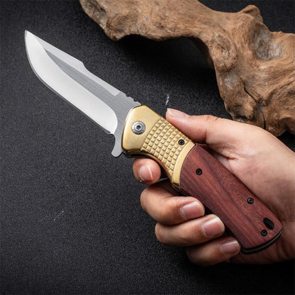 Wooden Handle Folding Knife Outdoor Camping Survival