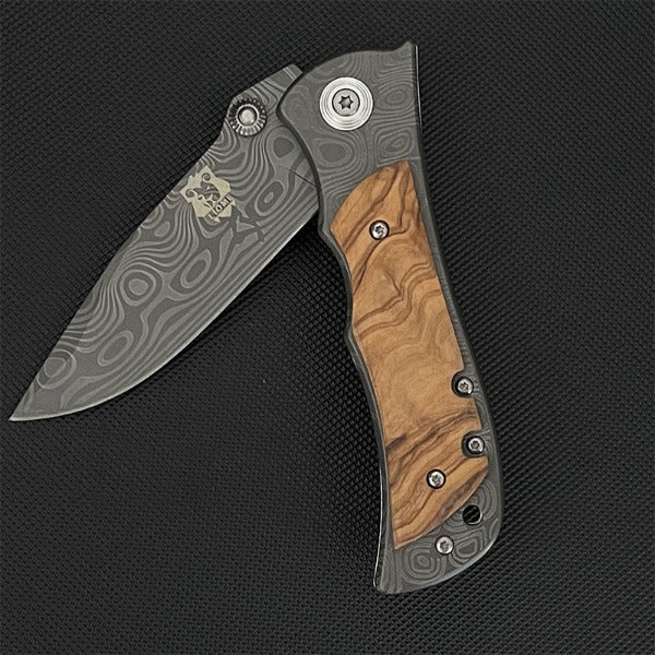 Liome Damascus Grip Tactical Folder Outdoor Camping Military Knife EDC Tool