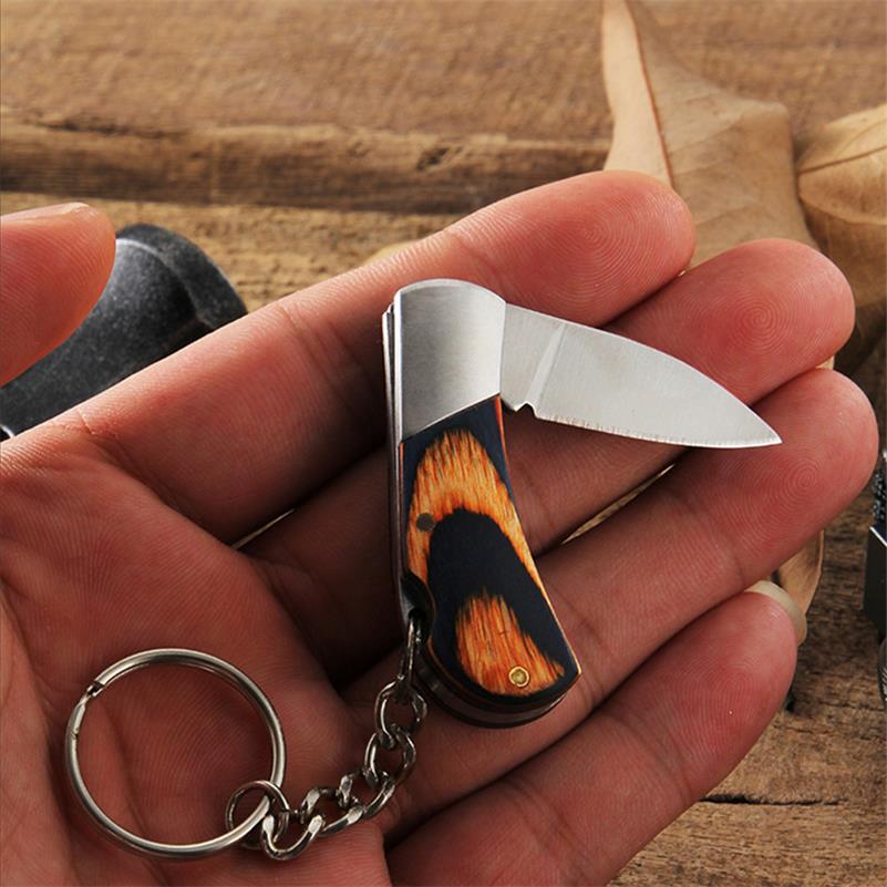 Mini Wooden Handle Folding Knife Keychain