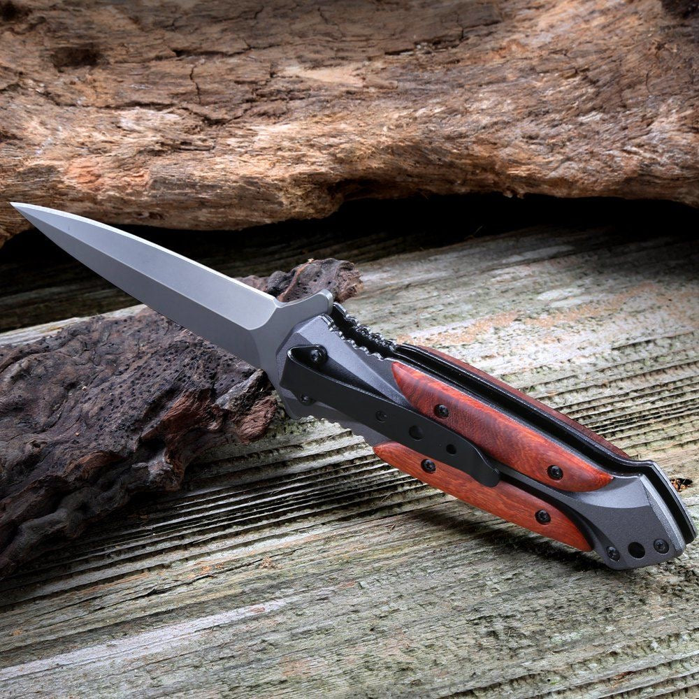 Wooden Handle Folding Knife Outdoor Camping