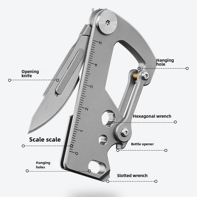 Titanium Multi-Tool Keychain: Bottle Opener Letter Knife Wrench