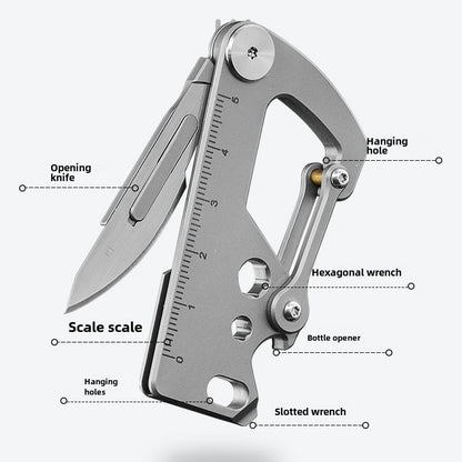 Titanium Multi-Tool Keychain: Bottle Opener Letter Knife Wrench